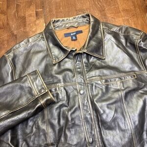 Vintage Y2K Gap Men's Brown Leather Lined Jacket Size 2XL